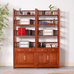 花梨木小书架落地 新中式 实木置物架多层家用原木 红木矮书柜复古