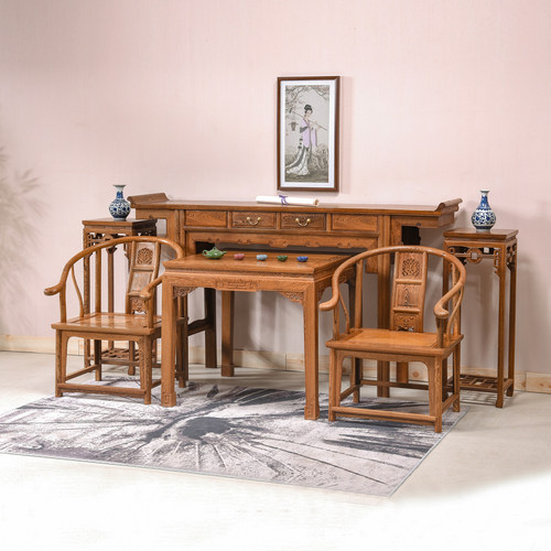 鸡翅木中堂六件套农村红木实木