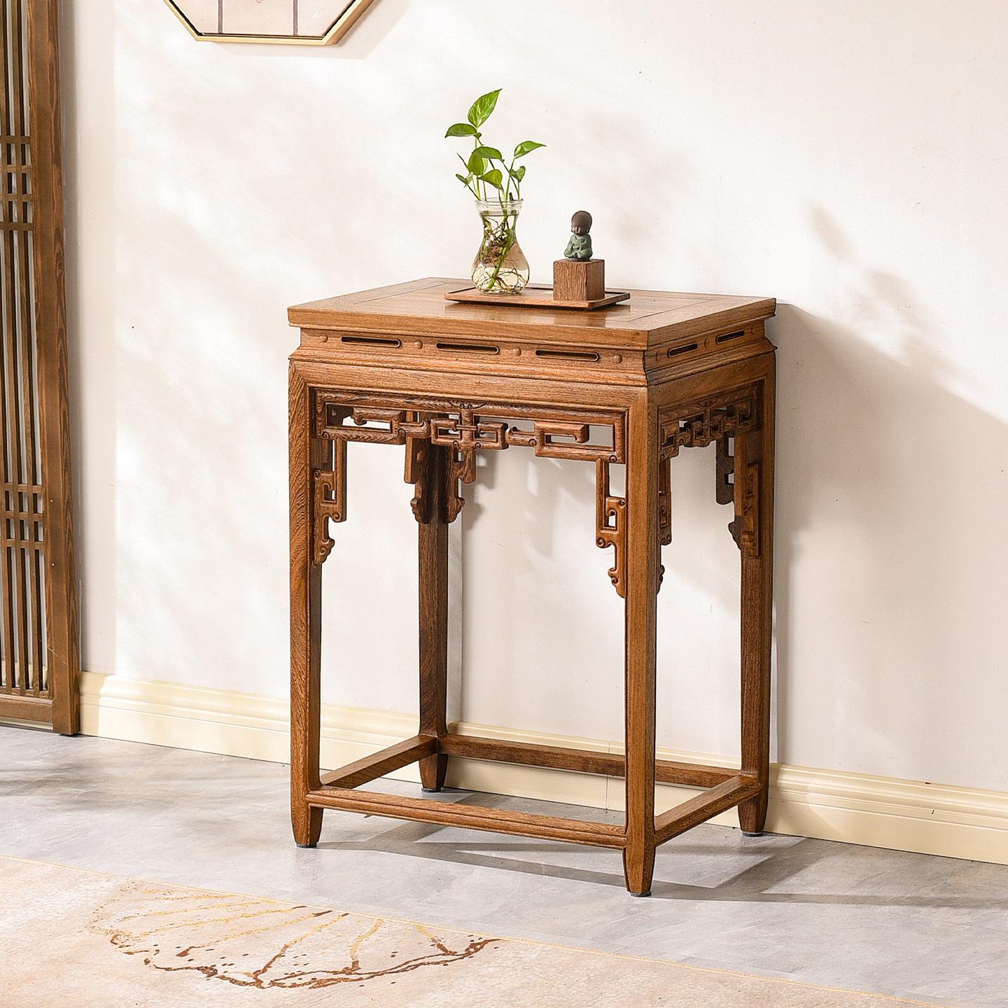 鸡翅木花架客厅室内阳台仿古红木中式实木落地花几木质原木鱼缸架