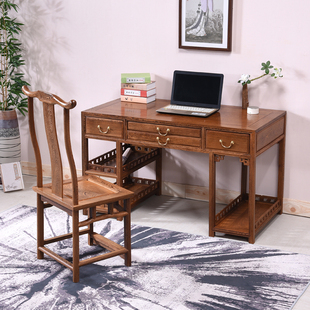 中式 实木红木书桌书房 机家用 鸡翅木电脑桌台式 仿古原木写字台