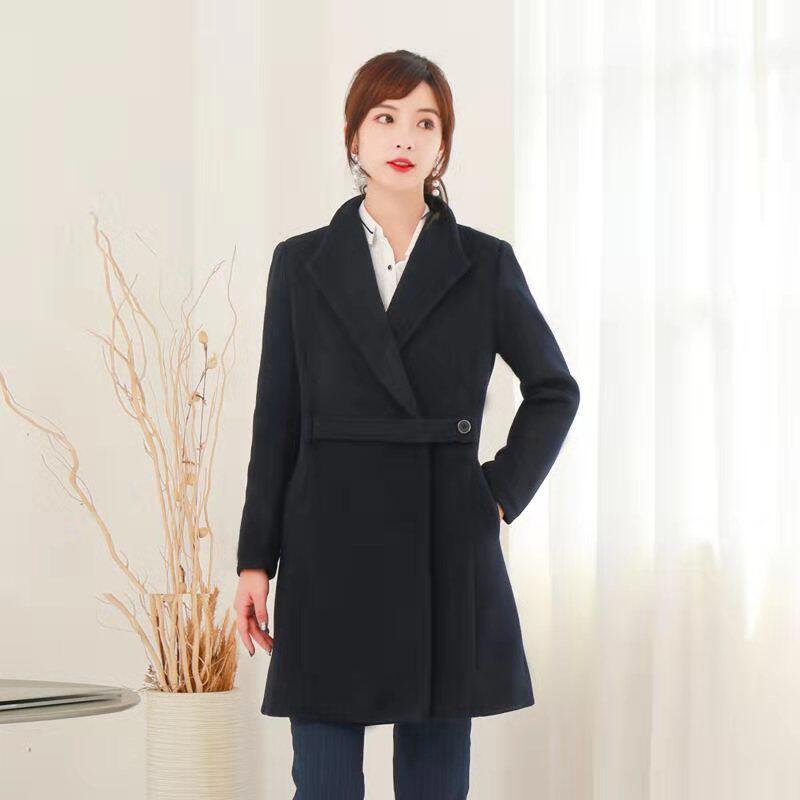 毛呢大衣女冬加厚外套小个子中长款夹棉铁路珠宝店工作服空姐制服