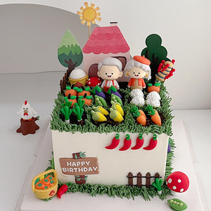 退休生活蛋糕装饰蔬菜玩偶摆件