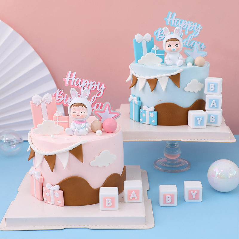 兔宝宝满月生日蛋糕装饰玩偶摆件
