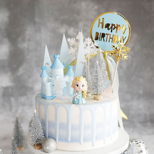 饰小玲公主梦玩偶摆件冰雪世界雪花小公主女孩生日插牌 烘焙蛋糕装