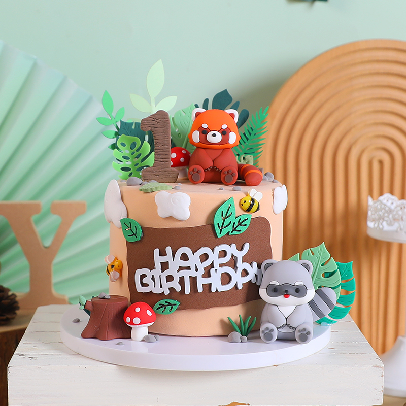 卡通小浣熊红熊猫蛋糕装饰摆件