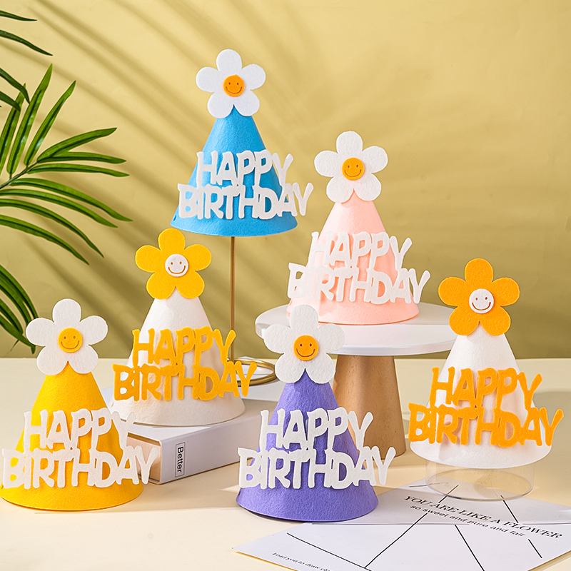 笑脸款花朵款生日派对HB毛毡帽