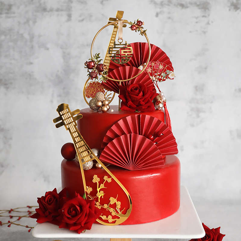古典风插牌祝寿婚礼蛋糕装饰