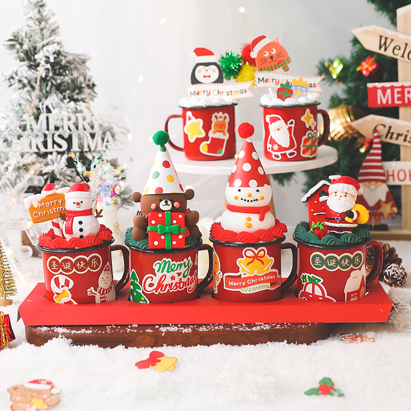 圣诞节红色搪瓷杯子网红蛋糕装饰