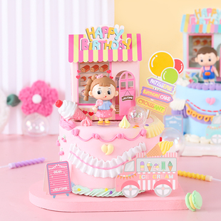 儿童生日蛋糕装 饰糖果妹妹滑板弟弟玩偶摆件小朋友生日插牌甜品屋
