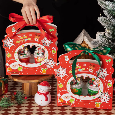圣诞节啵啵杯蛋糕红色雪花手提盒