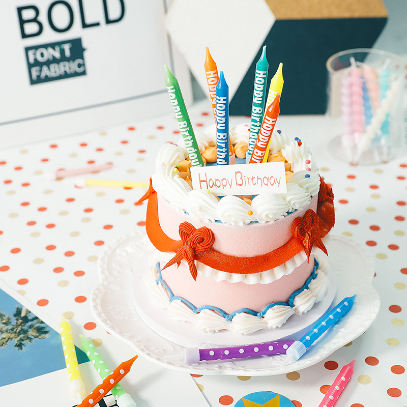 波点粉嫩马卡龙糖果螺旋生日蜡烛
