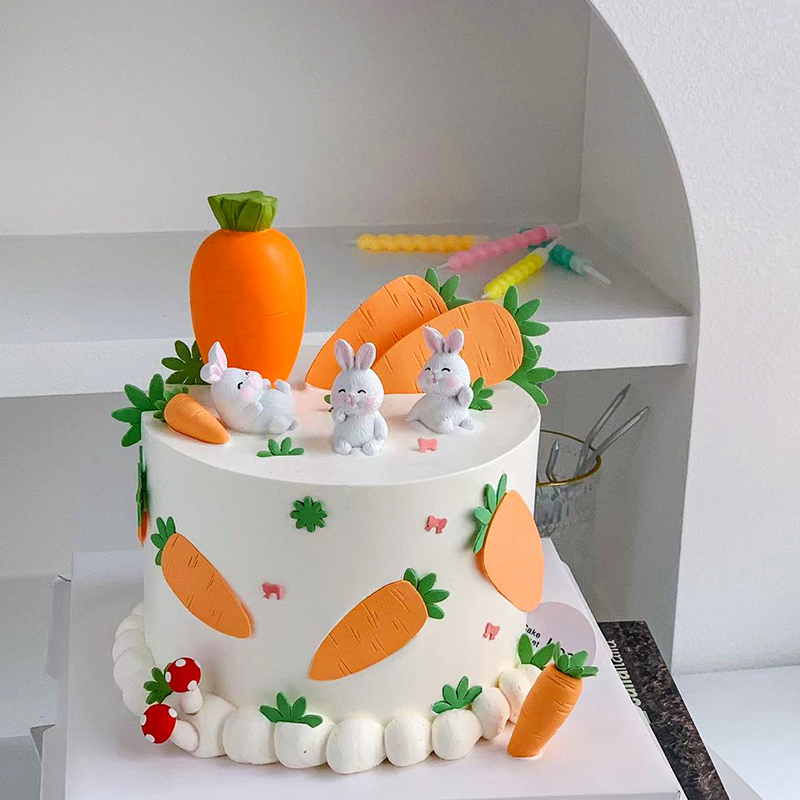 儿童蛋糕小兔子胡萝卜蘑菇摆件
