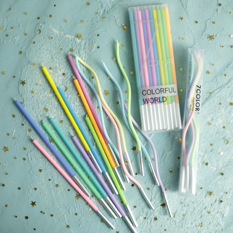 高品质彩虹渐变粉嫩扭扭生日蜡烛