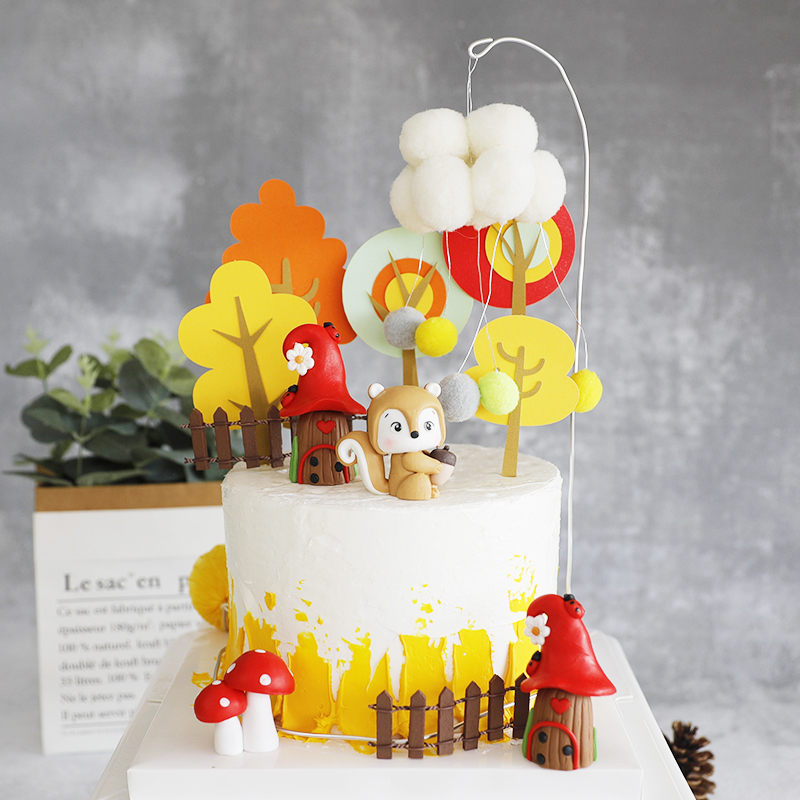 烘焙软陶黄色插牌蛋糕装饰
