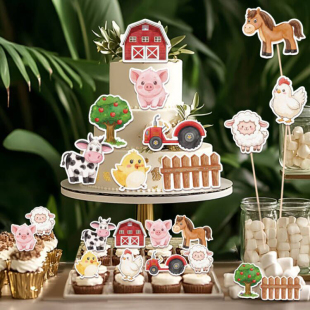 卡通农场蛋糕装饰插牌牧场小动物玩偶摆件儿童生日甜品插卡套装