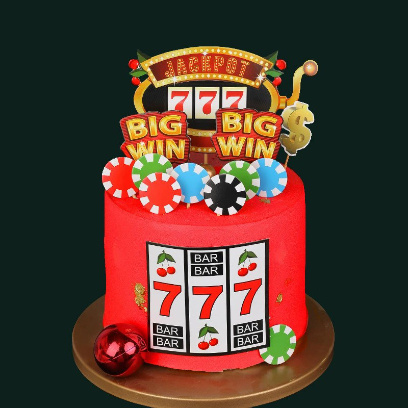 烘焙蛋糕装饰bigwin筹码插牌暴富发财美金麻将扑克派对甜品插件