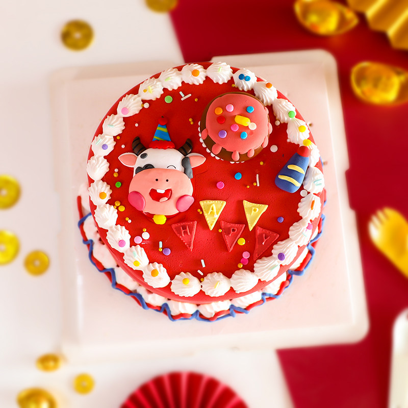 烘焙蛋糕装饰生日派对帽牛牛软陶插件牛年本命年奶牛生日插牌装扮