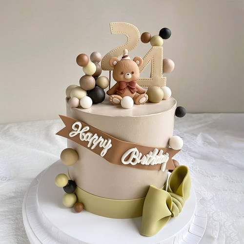 蝴蝶结小熊软胶摆件大地色系小球