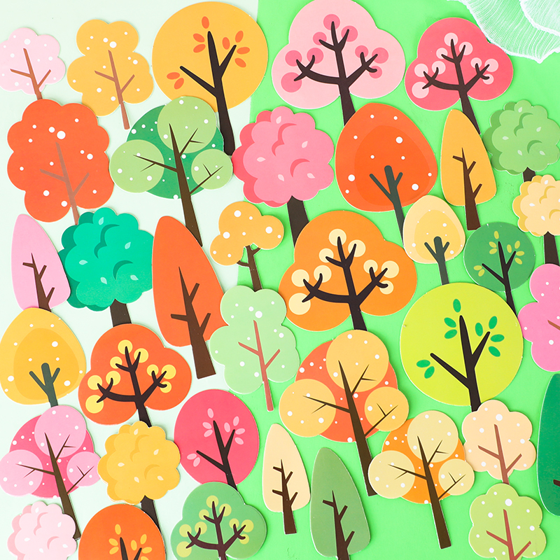 烘焙森系橙色树木插卡蛋糕装饰