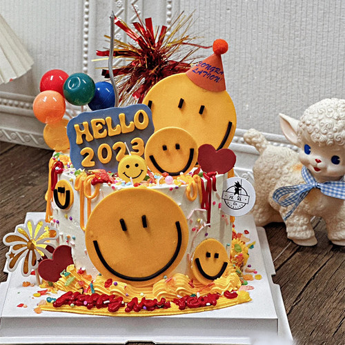 韩式笑脸蛋糕装饰复古EMOJI插牌