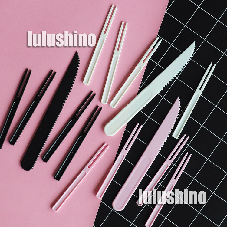 烘焙包装配件一次性高档塑料中秋冰皮月饼刀叉套装粉色黑色白色