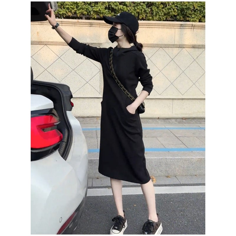连帽半拉链卫衣连衣裙女2025春季