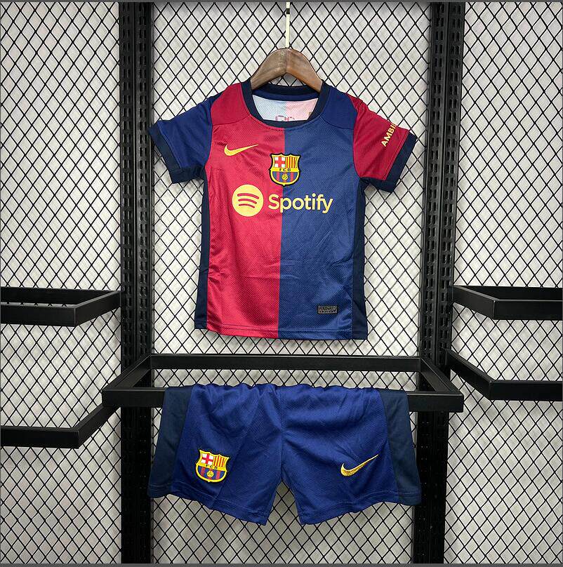 正品24-25新赛季巴塞罗那主场童装巴萨球衣9号莱万巴萨儿童足球服