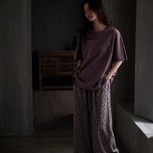 高贵胖mm特大码 短袖 懒懒 睡衣女夏季 300斤 长裤 豹纹家居服宽松2