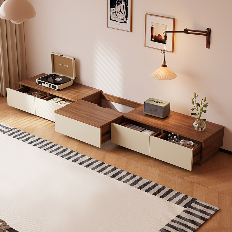 实木电视柜客厅家用收纳储物柜一体落地电视机柜小茶几中古风家具,住宅家具,电视柜,淘宝优惠券,粉丝福利购,淘宝优惠卷