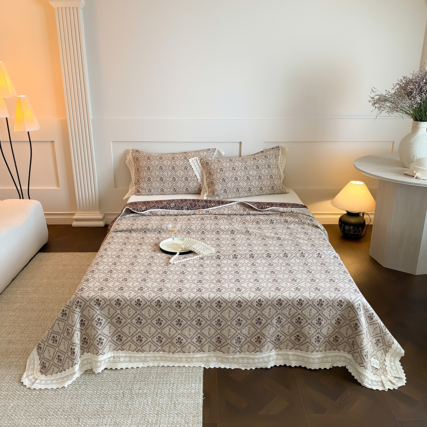 法式复古全棉提花纱布床盖三件套