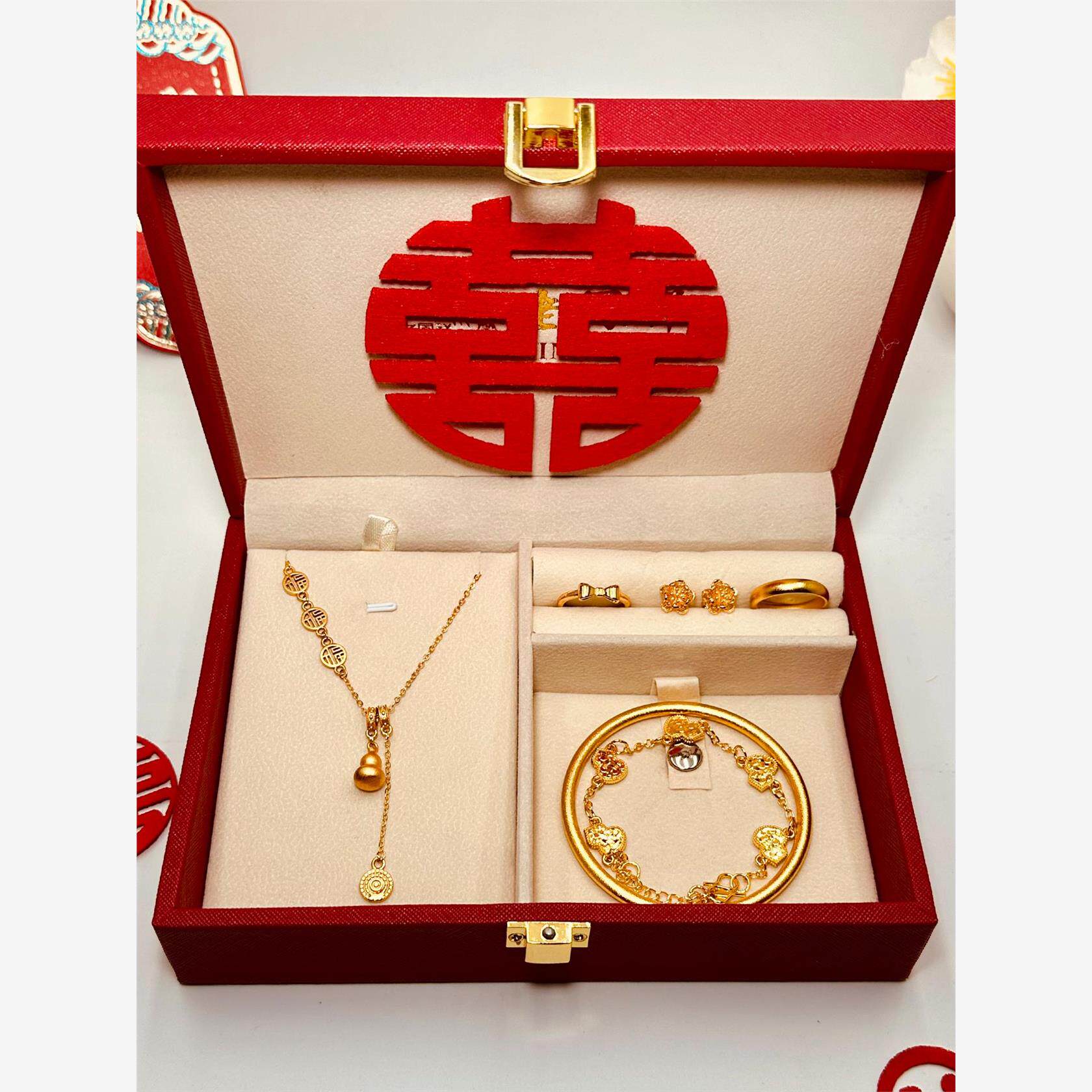 结婚礼物订婚摆件假黄金首饰套装