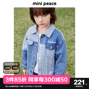 潮流帅气 新款 男童牛仔外套儿童拼接夹克春装 minipeace太平鸟童装