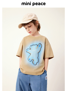 [凉感抑菌]MINIPEACE太平鸟童装男童短袖T恤小熊儿童夏装上衣新款