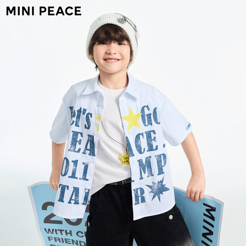 【专柜同款】MINIPEACE太平鸟童装男童字母印花短袖衬衫夏季新款