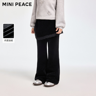 【专柜同款】MINIPEACE太平鸟童装女童裤子冬季加绒假两件喇叭裤