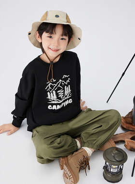 MINIPEACE太平鸟童装男童长袖T恤儿童黑色内搭打底衫春秋新款山系