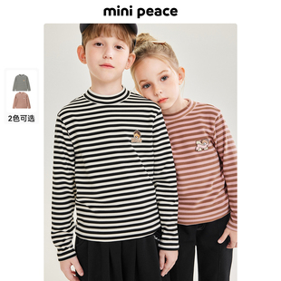 MINIPEACE太平鸟童装女童条纹长袖T恤儿童小熊打底衫宝宝内搭秋冬