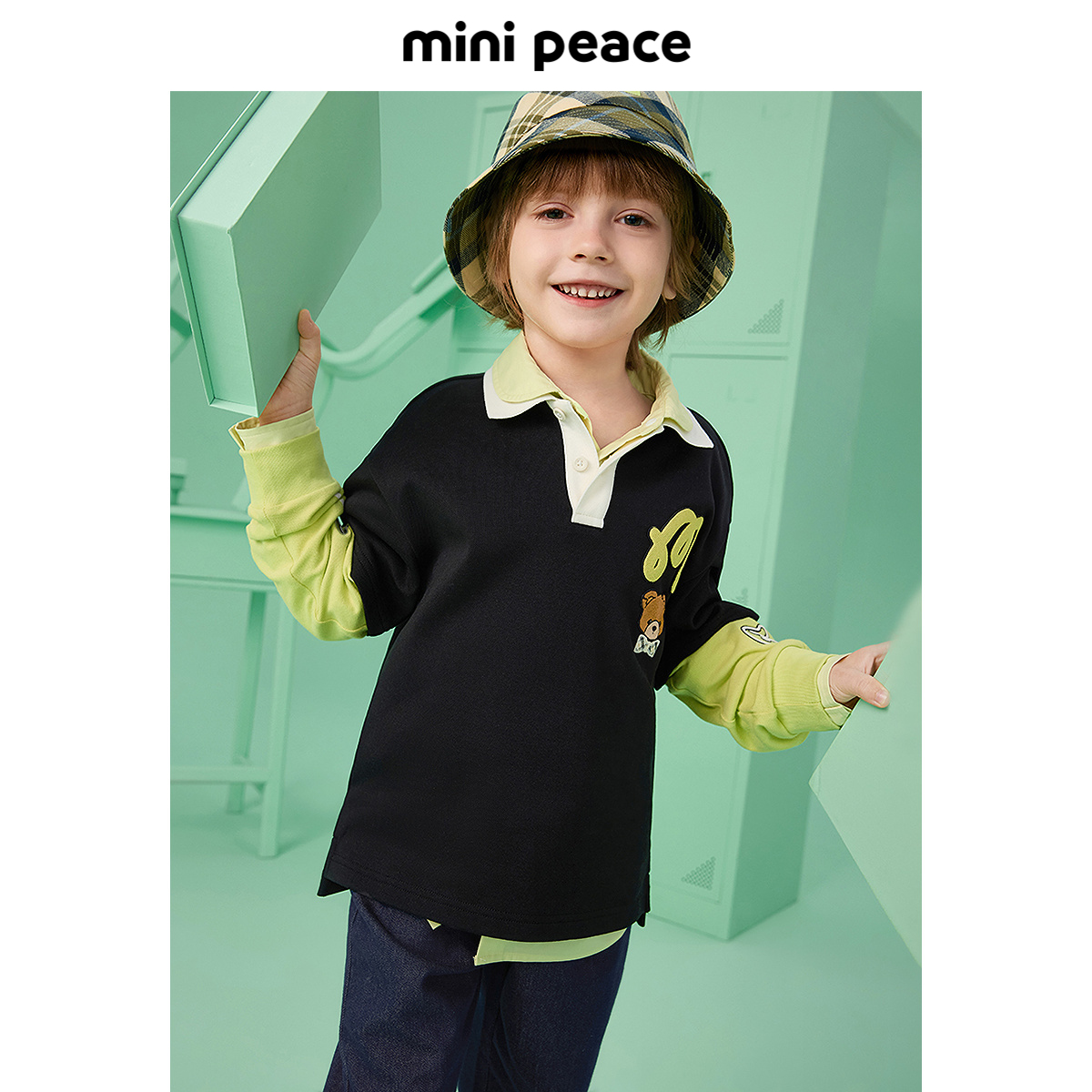 【专柜同款】MINIPEACE太平鸟童装男童POLO衫儿童长袖T恤翻领拼色
