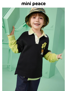 【专柜同款】MINIPEACE太平鸟童装男童POLO衫儿童长袖T恤翻领拼色