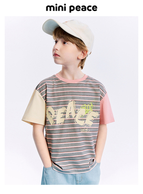 MINIPEACE太平鸟童装男童短袖T恤拼接条纹上衣儿童夏装插肩袖洋气