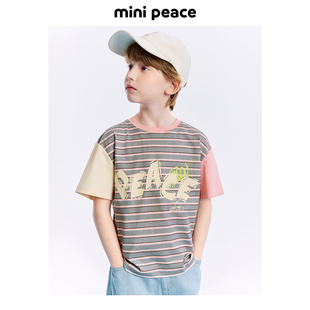 MINIPEACE太平鸟童装男童短袖T恤拼接条纹上衣儿童夏装插肩袖洋气