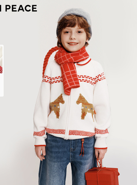 【专柜同款】MINIPEACE太平鸟童装男女童翻领撞色小马毛衣新年装
