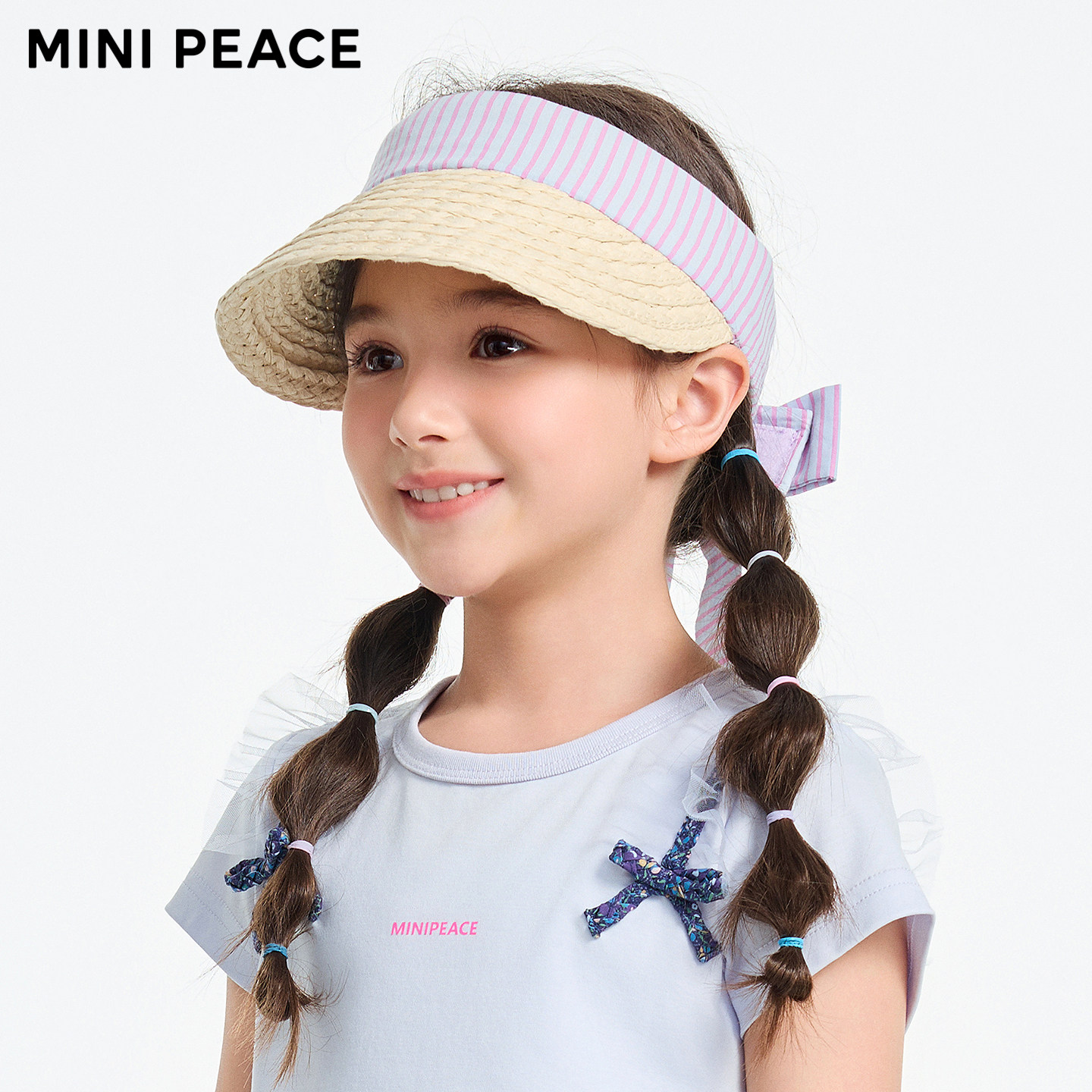 【专柜同款】MINIPEACE太平鸟童装女童帽子夏日条纹草编凉帽大檐