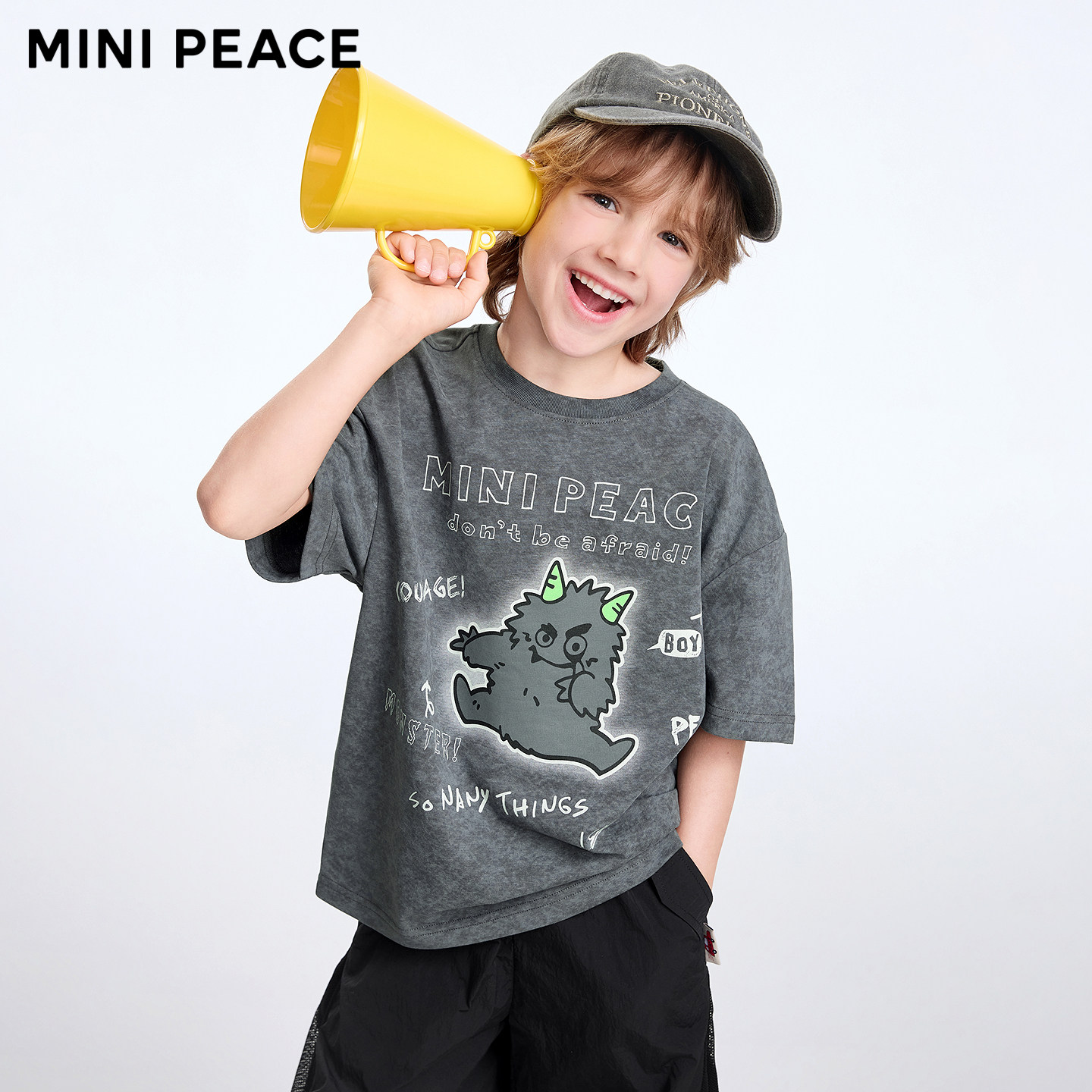 MINIPEACE太平鸟童装男童短袖T恤蜡染肌理夏装儿童上衣小怪兽新