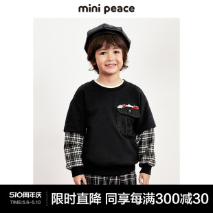 男童卫衣儿童上衣拼接潮春季 minipeace太平鸟童装 专柜同款 新