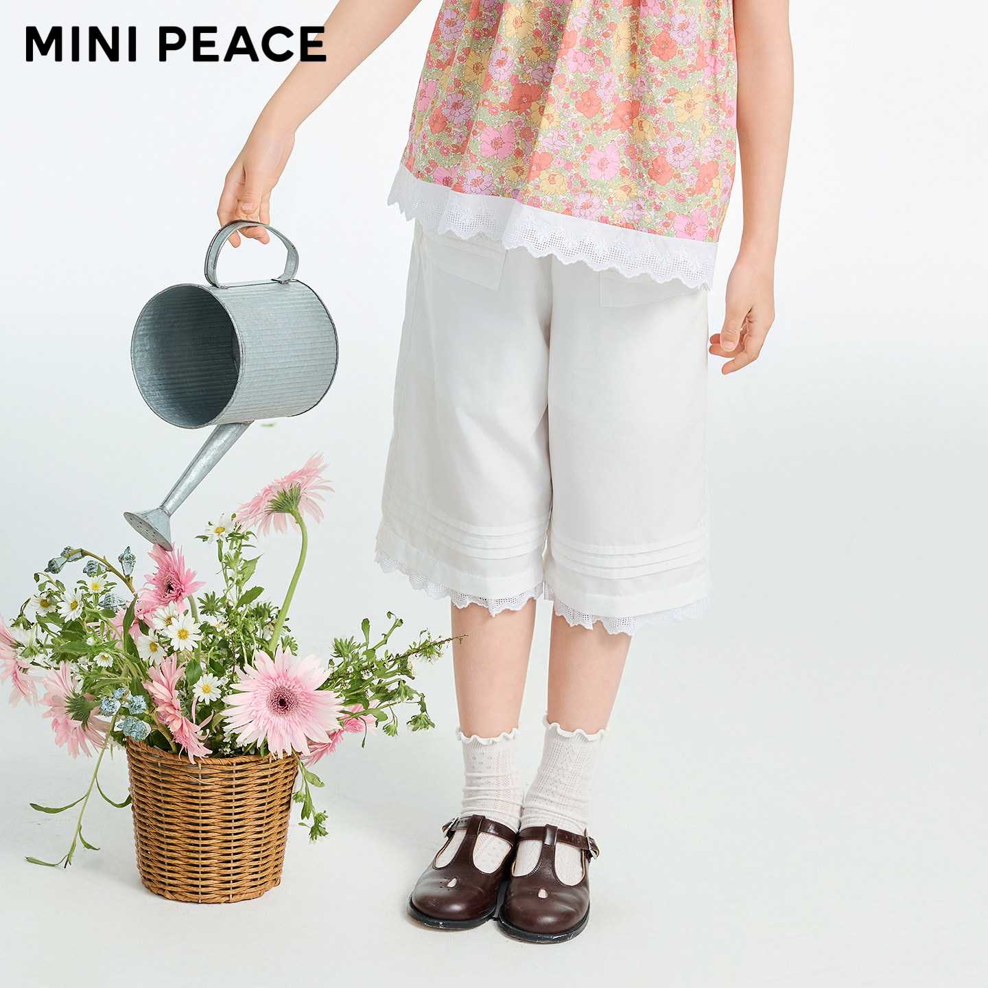 [专柜同款]MINIPEACE太平鸟童装女童牛仔裤夏季白色女孩中短裤