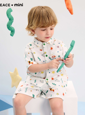[A类亲肤]MINIPEACE太平鸟童装男宝宝套装夏季短袖衬衫短裤两件套