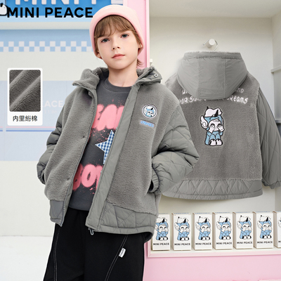 MINIPEACE太平鸟童装男童仿羊羔毛外套儿童加绒外套秋冬夹克