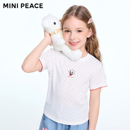 MINIPEACE太平鸟童装女童T恤满印波点儿童短袖提花上衣小狗夏装
