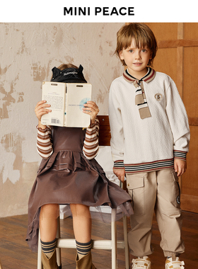 【专柜同款】MINIPEACE太平鸟童装男童卫衣儿童小熊POLO领上衣秋